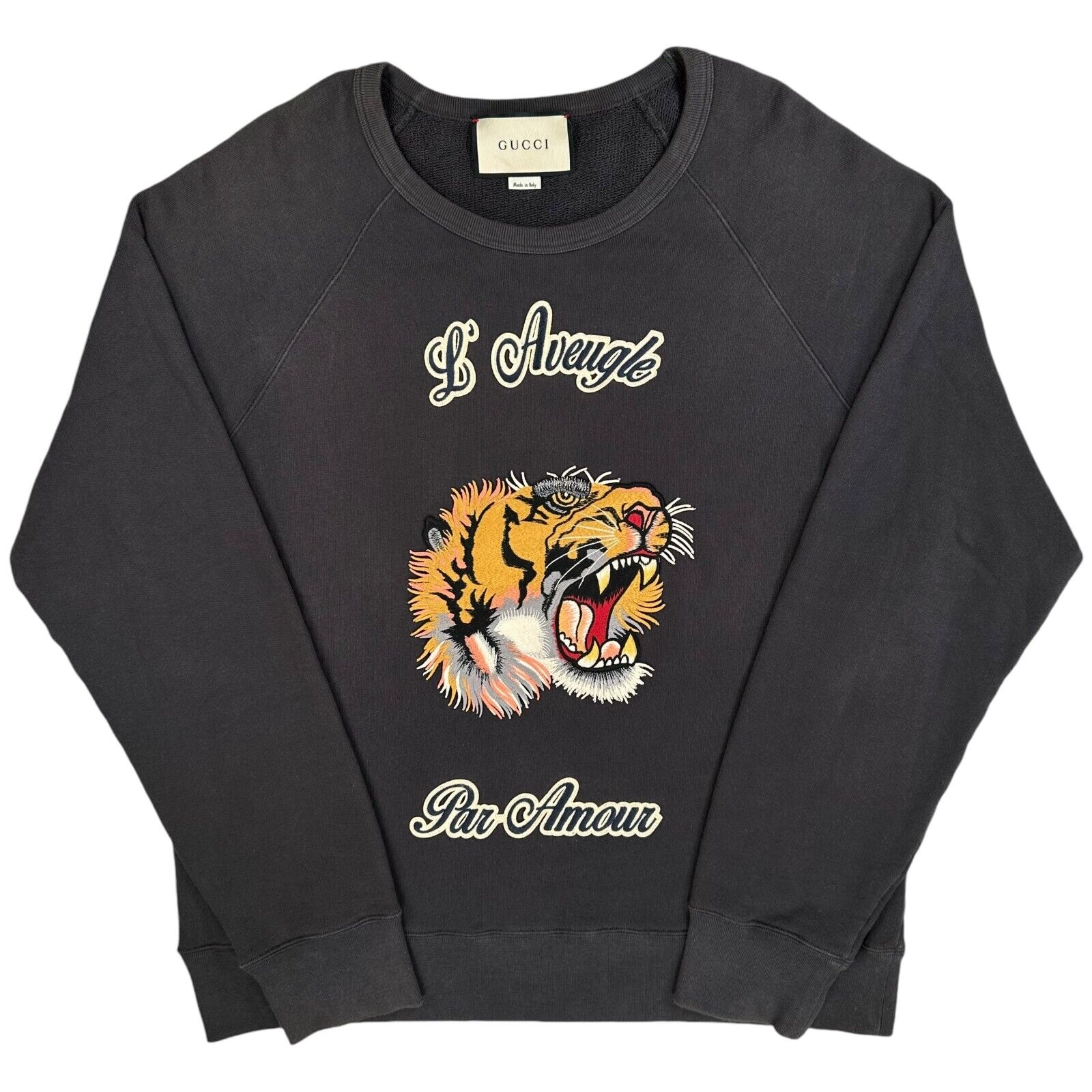 Gucci Size M Sweatshirt Black Tiger L'Aveugle Par Amour 3D Mane Logo Crewneck