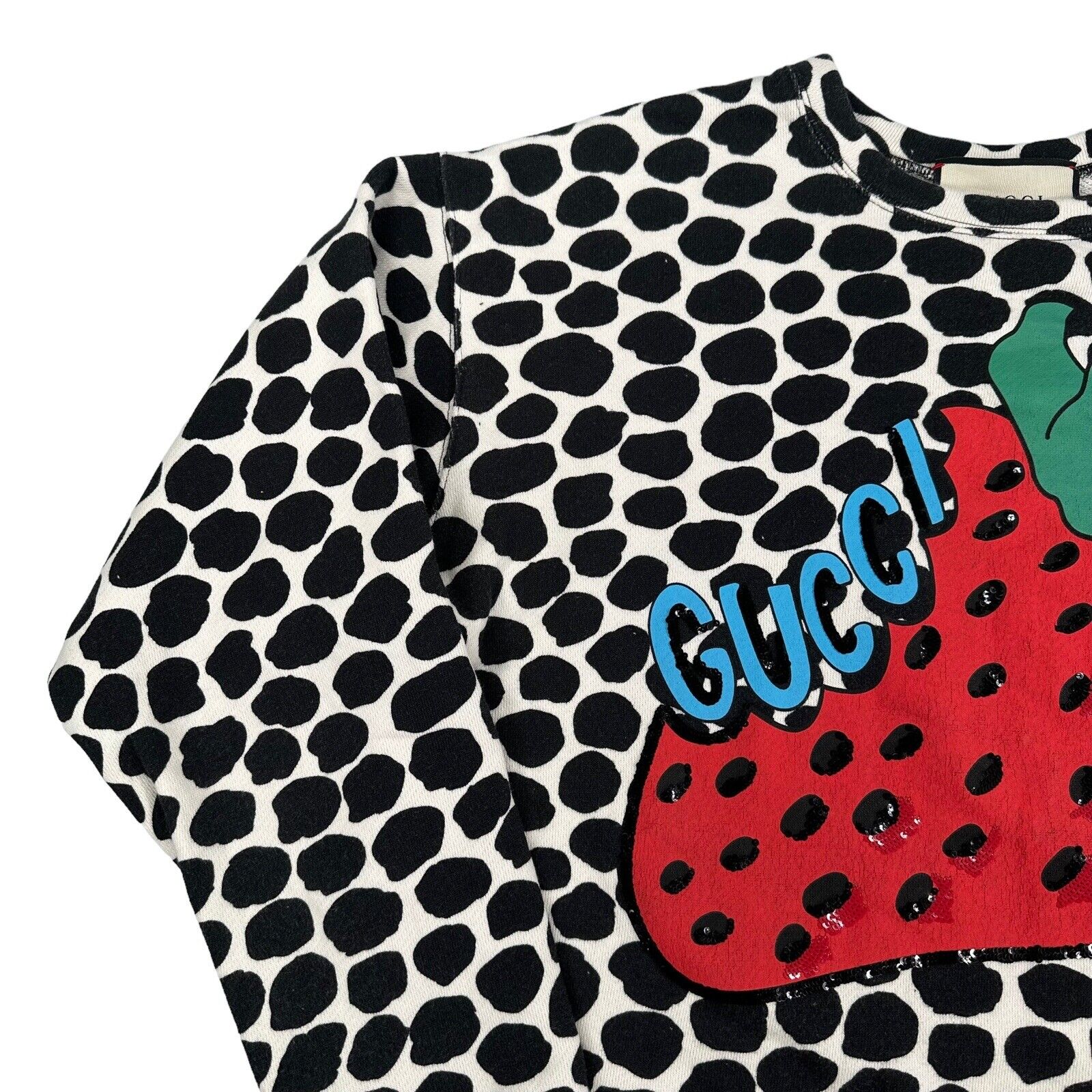 Gucci Size M Sweatshirt Oversized White/Black Polka dot Strawberry Sequin Logo