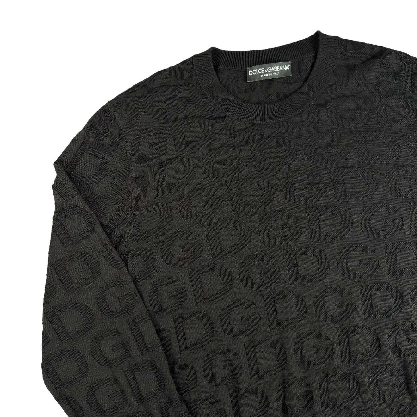 Dolce & Gabbana Size M Sweatshirt Black Silk DG Embroidered All Over Logo Pull