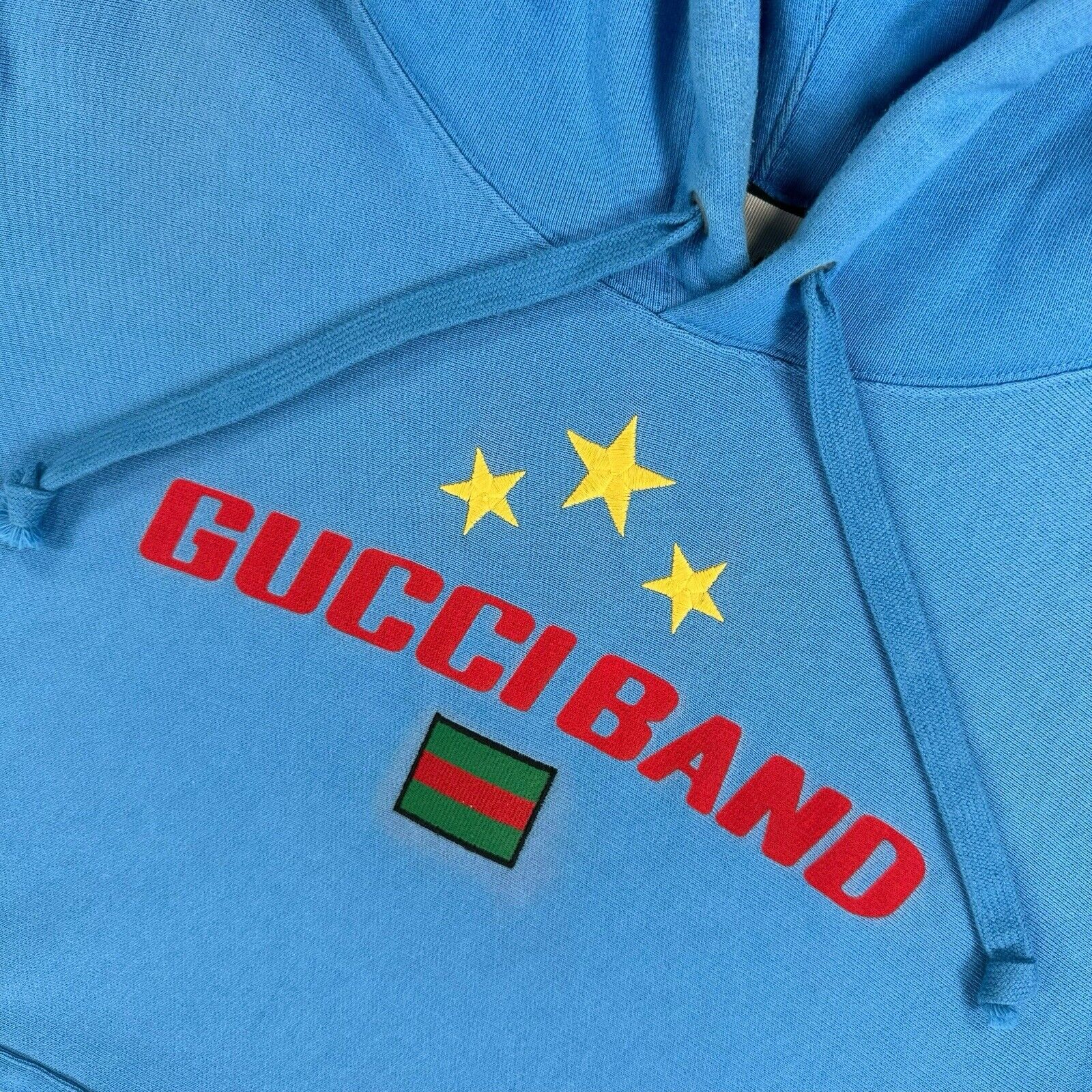 Gucci Size M Sweatshirt Baby Blue Gucci Band Embroidered Stars Logo Pullover