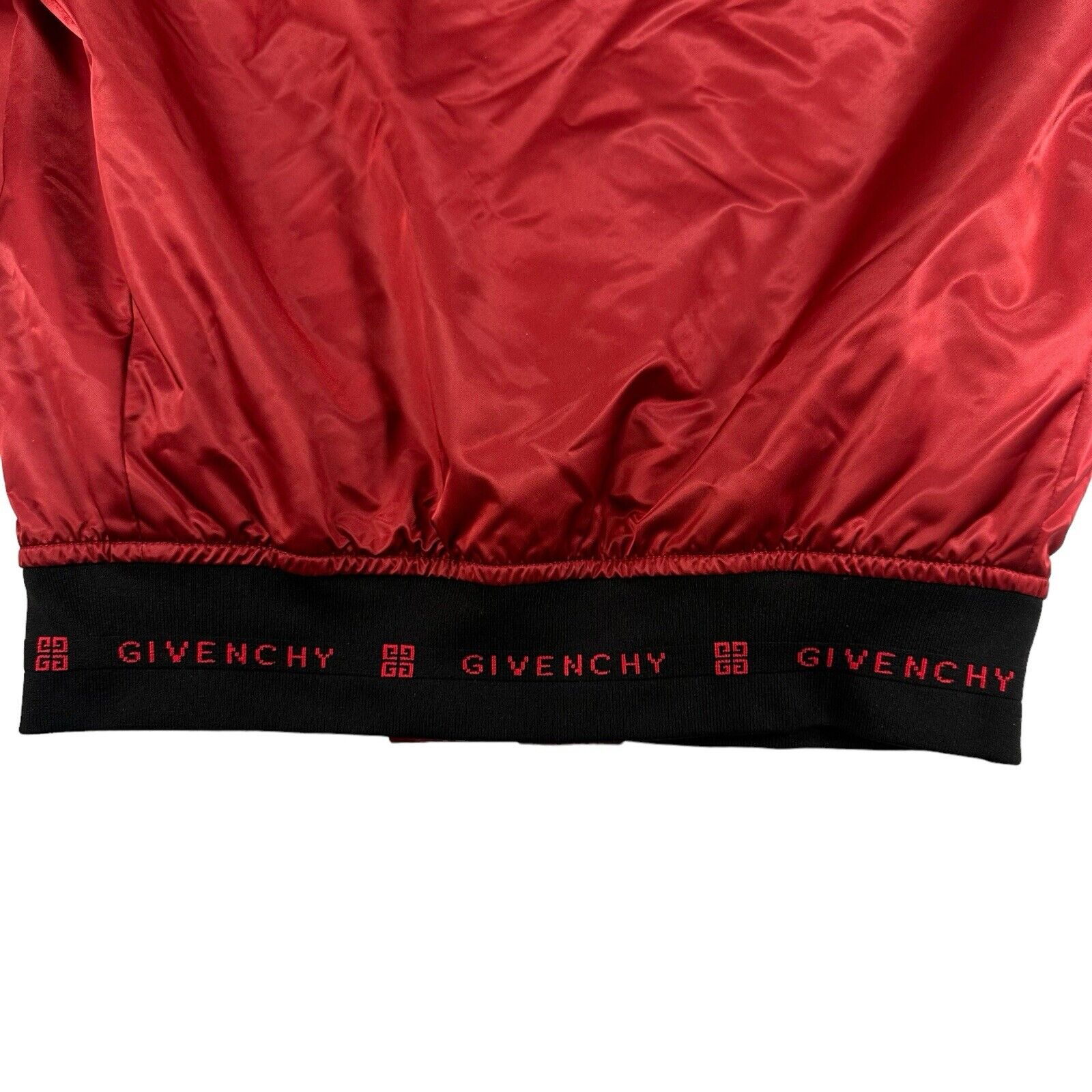 Givenchy Size S Red Bomber Jacket Satin Wrap Around Hem/Sleeve Logo Zip Up