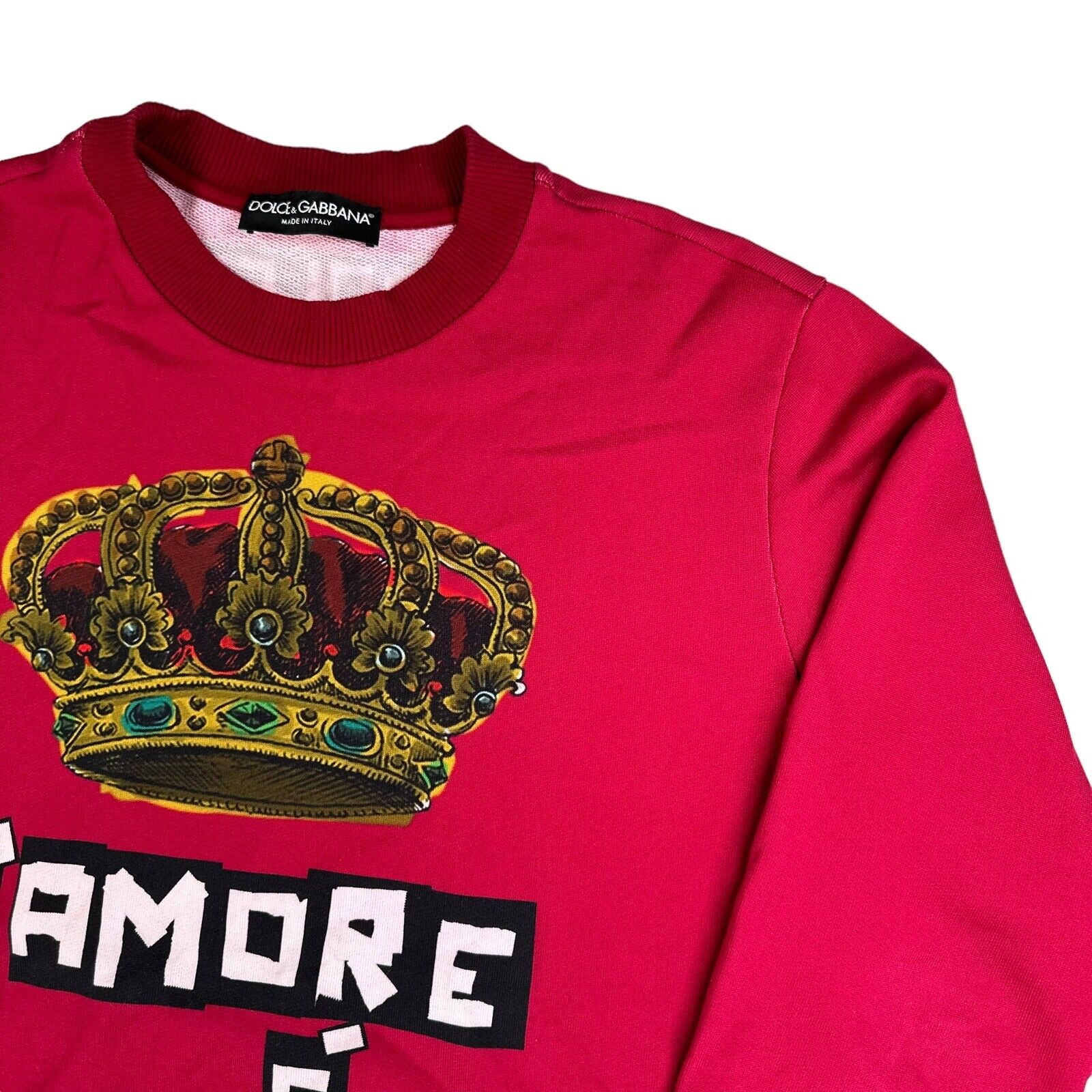 Dolce & Gabbana Size S Sweatshirt Red Crown L’Amore É Bellezza Logo Crewneck