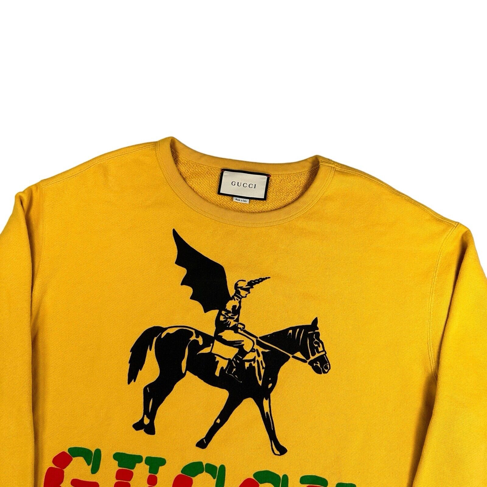 Gucci Size XL Yellow Sweatshirt Unicorn Man G U C C Y Logo Cities Crew