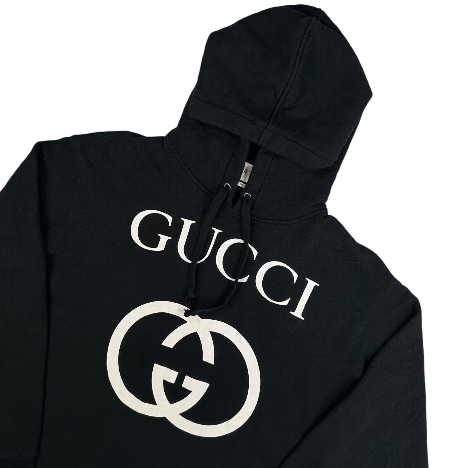 Gucci Size M Sweatshirt Oversized Black Interlocking GG Big Logo Graphic Print