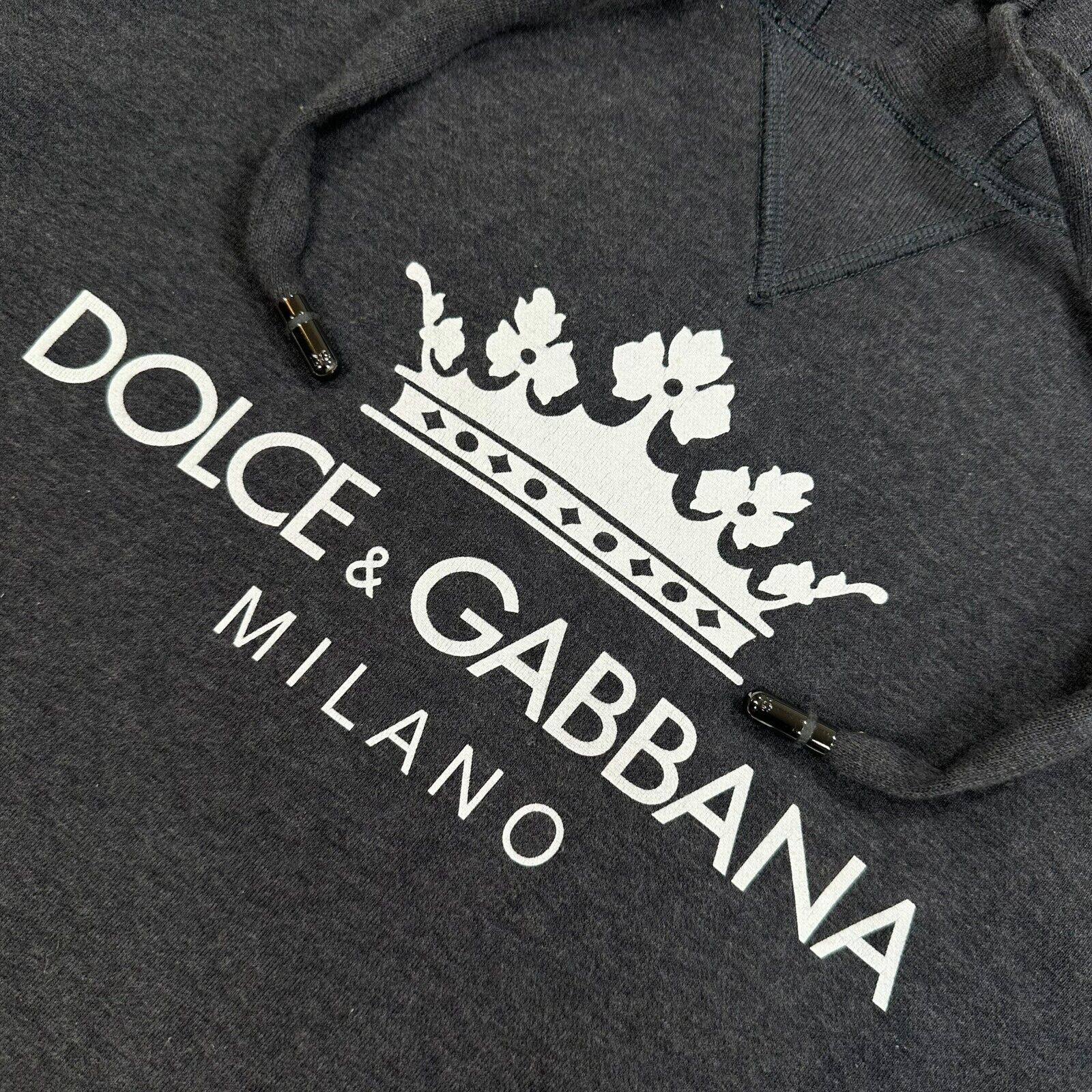 Dolce & Gabbana Size S Sweatshirt Dark Grey Milano Logo Crown Graphic Hoodie