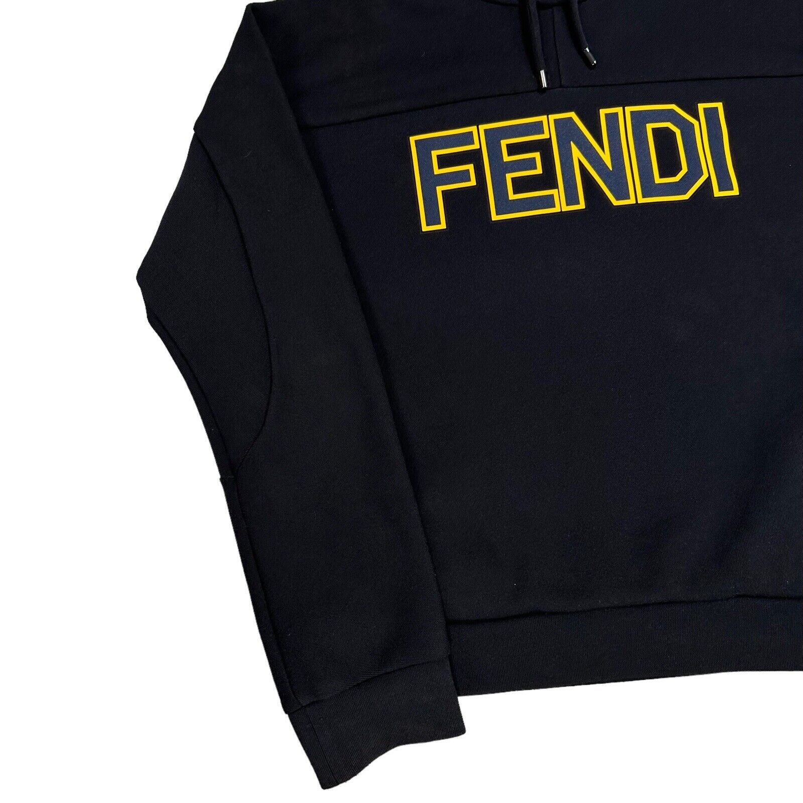 Fendi Size M Sweatshirt Navy Chest Graphic Logo Drawstring Hoodie Pullover