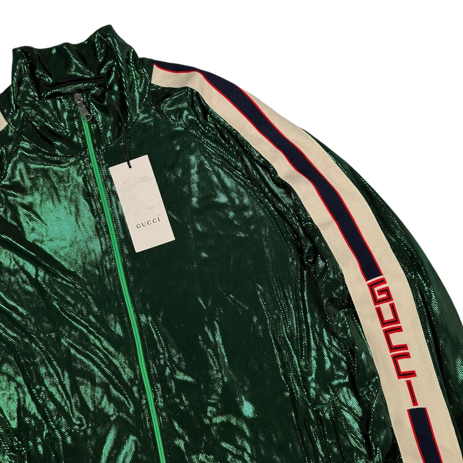 Gucci Size XL Green Track Jacket BNWT Vibrant Netted Zip Up Windbreaker Taped