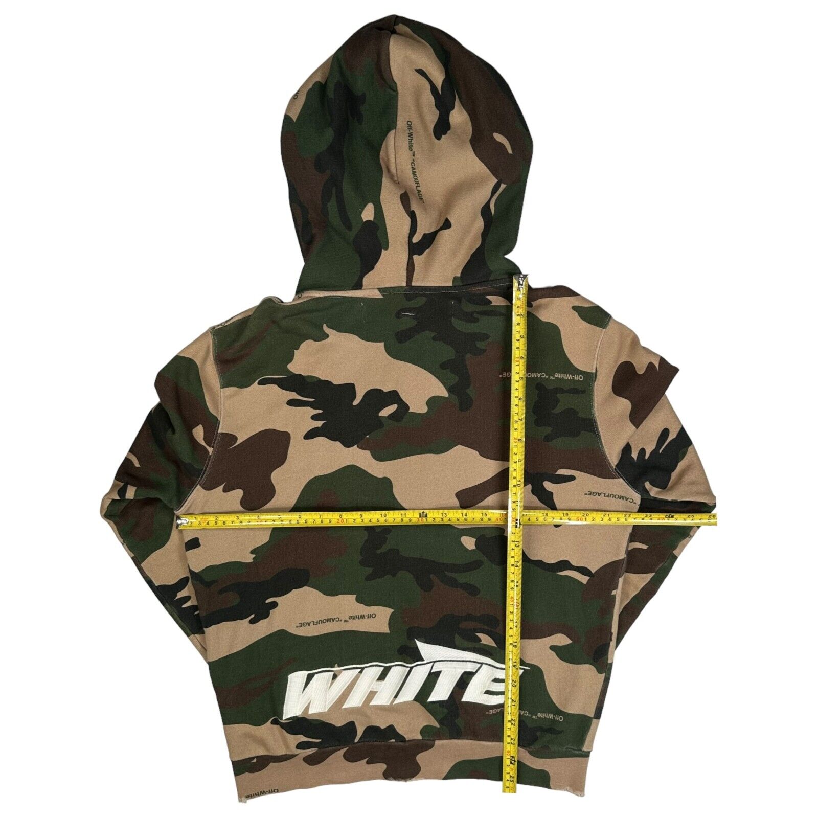 Off-White Size M Jacket Zip Up Distressed Camo Brown Embroidery Logo Hoodie