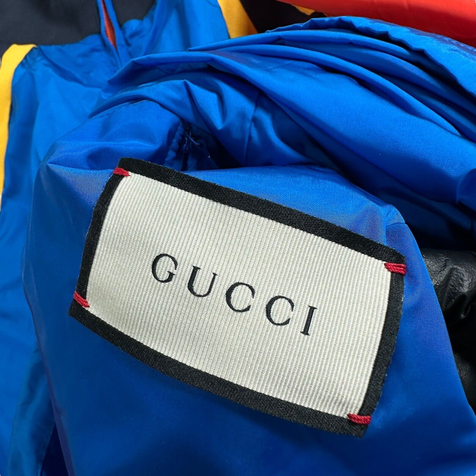 Gucci Size XL Windbreaker Blue/Orange Webbed Embroidered Tiger Logo Zip Up