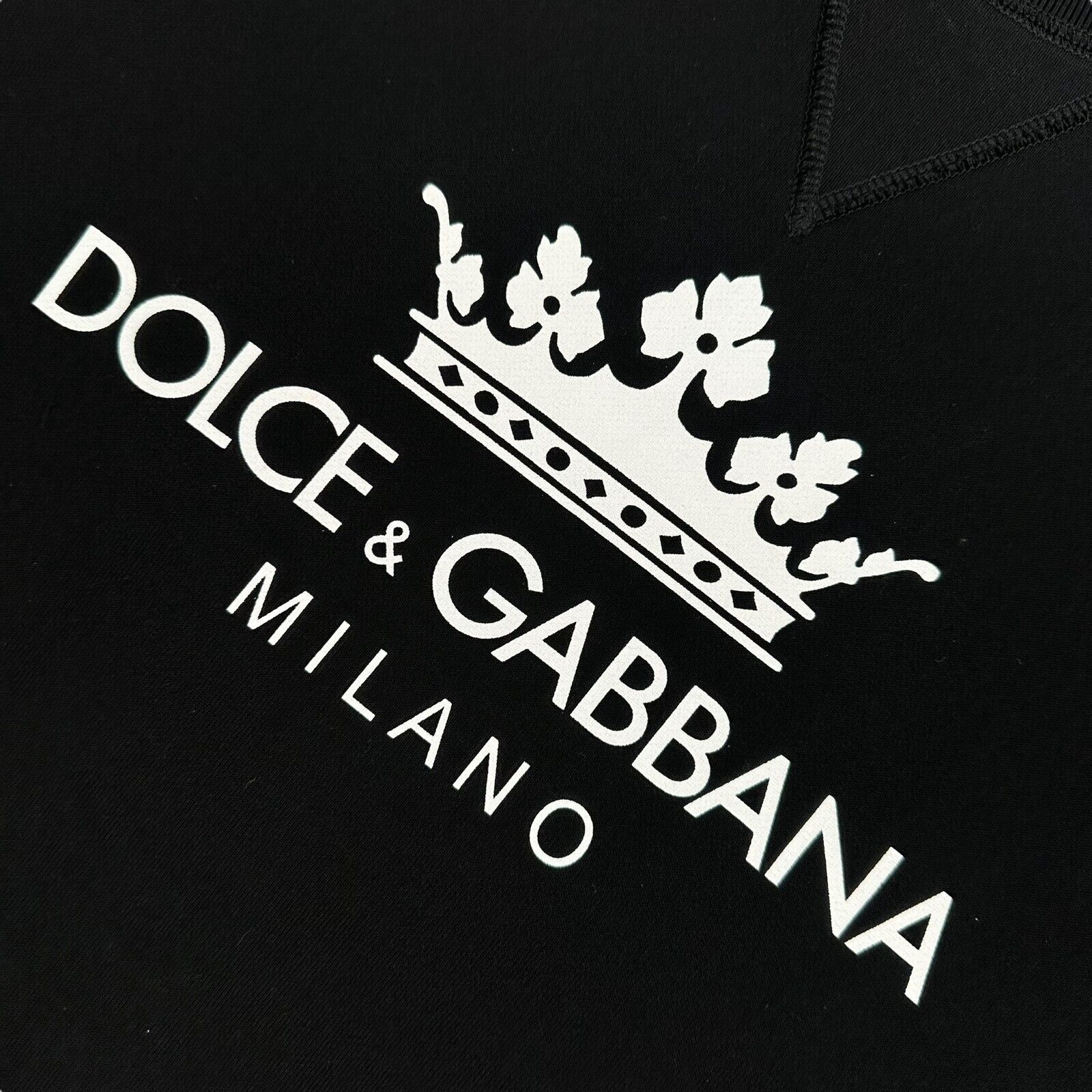 Dolce & Gabbana Size XXL Black Sweatshirt Milano Logo Crown Print Crewneck IT54