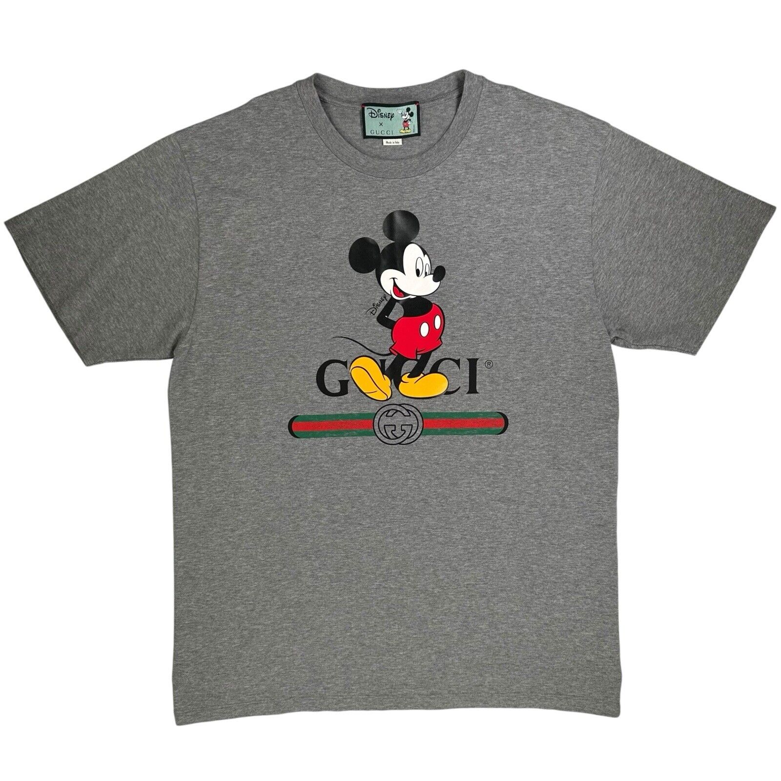 Gucci x Disney Size M T-Shirt Grey Oversized Mickey Mouse Graphic Logo Belt