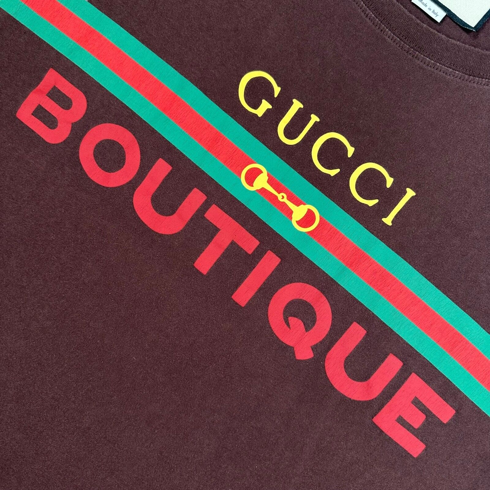 Gucci Size XL T-Shirt Brown Belt Buckle Graphic Print Logo Cotton Tee