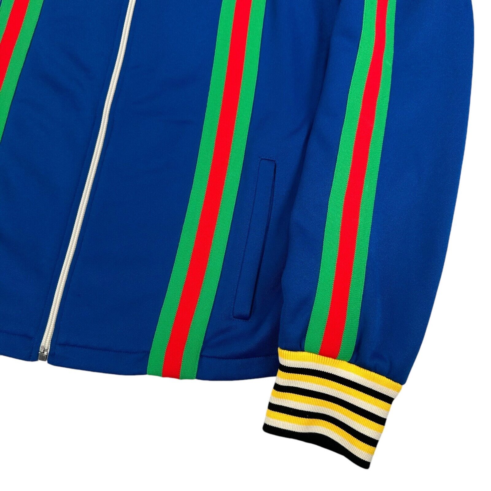 Gucci Size M Track Jacket Blue Fully Taped Striped Tennis Style Chest Logo Zip