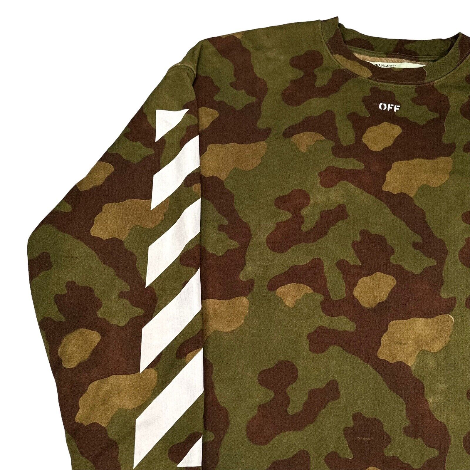 Off-White Size M Sweatshirt Oversized Brown Camo Arrows Logo Crewneck Pullover