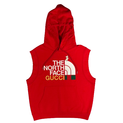 Gucci x The North Face Hoodie Sweatshirt Red Logo Print Cotton Sleeveless