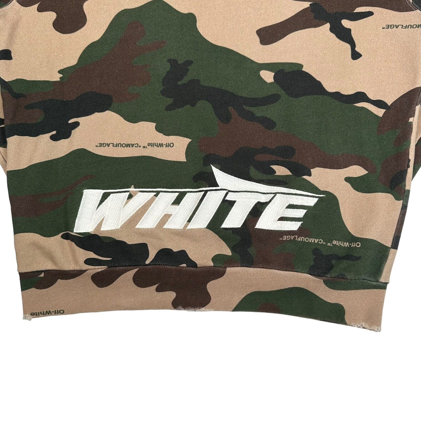 Off-White Size M Jacket Zip Up Distressed Camo Brown Embroidery Logo Hoodie