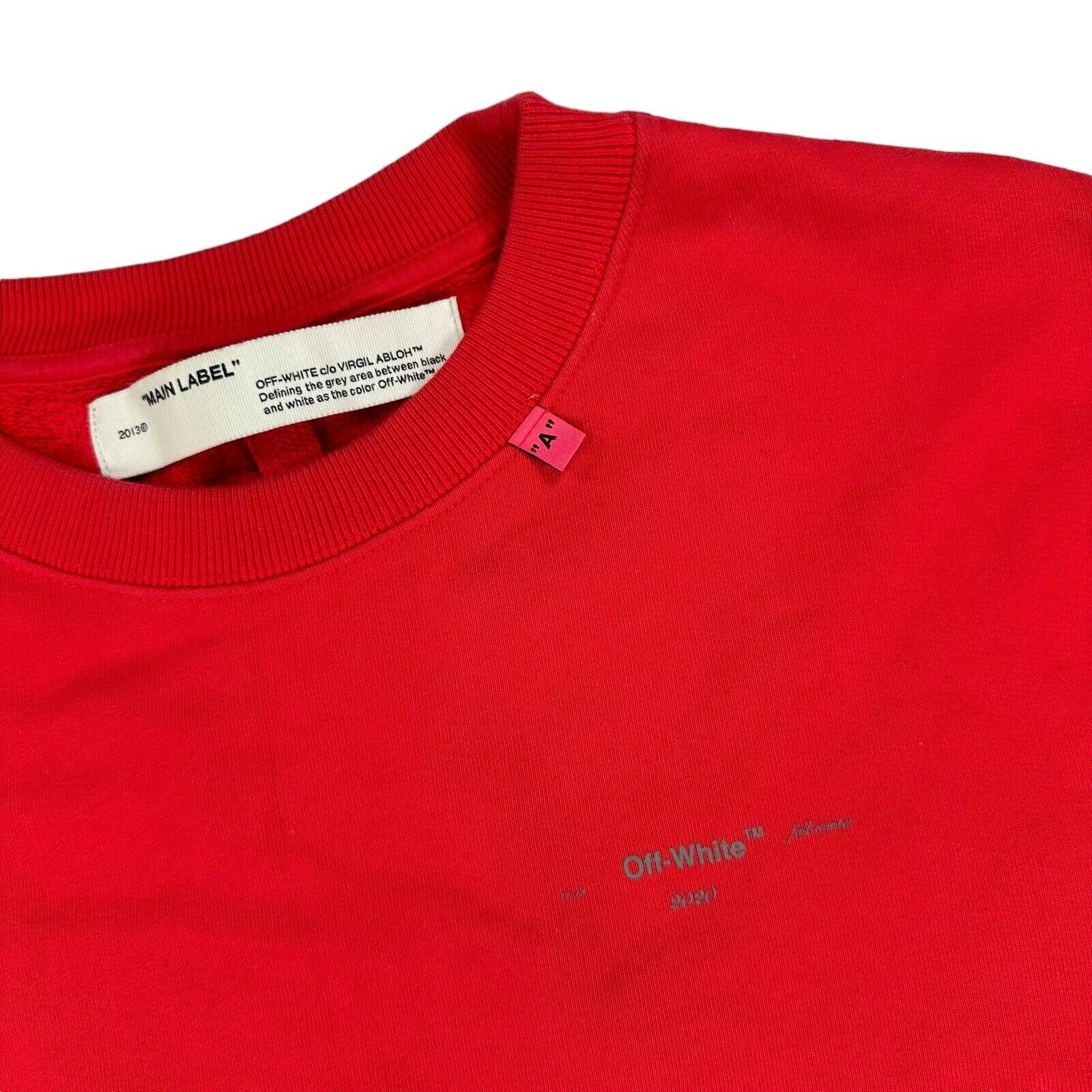 Off-White Size S Red Sweatshirt Stencil Sleeve Logo Arrows Logo Grey Pullover