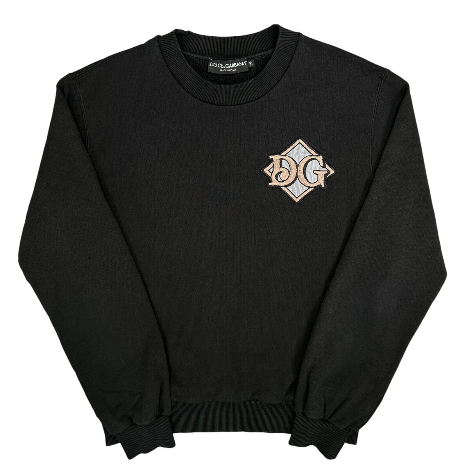 Dolce & Gabbana Size L Black Sweatshirt DG Embroidered Diamond Logo Crewneck