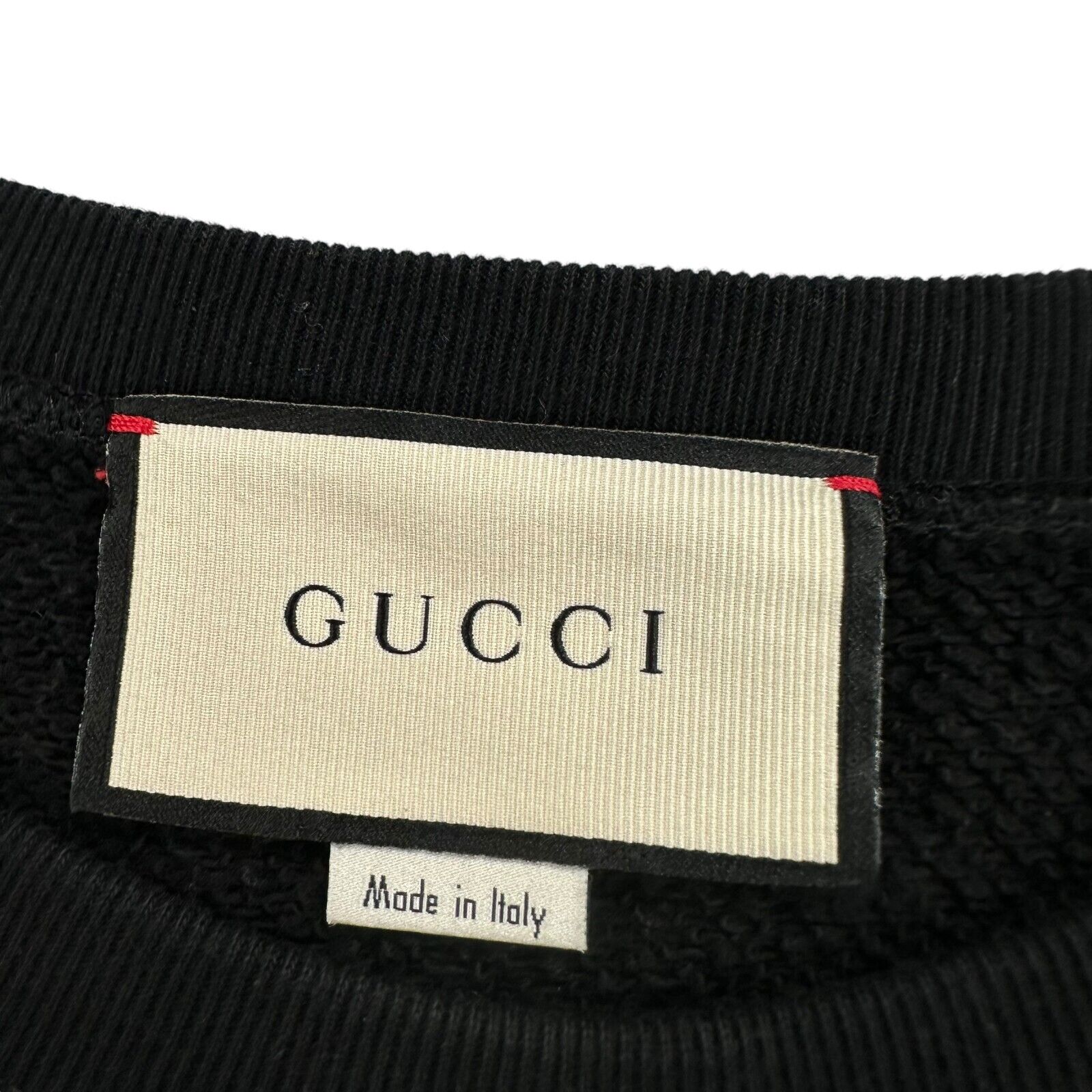 Gucci Size XL Sweatshirt Black Classic Chest Logo Embroidered Leopard Crewneck