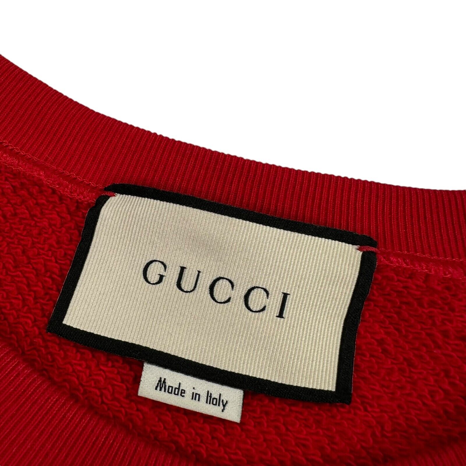 Gucci Size L Red Sweatshirt Leopard Embroidered Logo Belt Graphic Crewneck