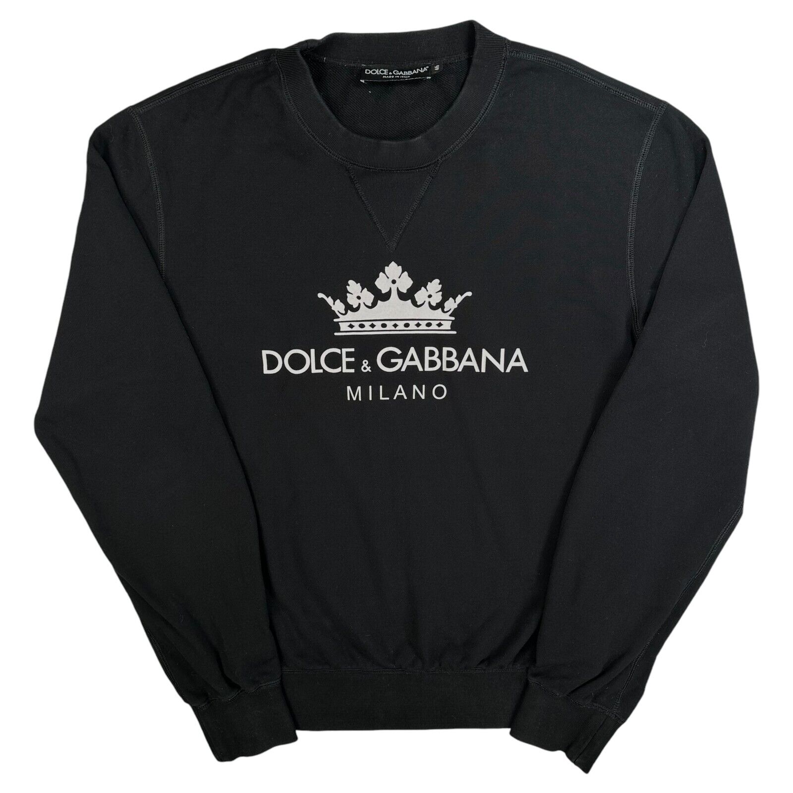 Dolce & Gabbana Size S Black Sweatshirt Graphic Print Crown Milano Logo Crewneck