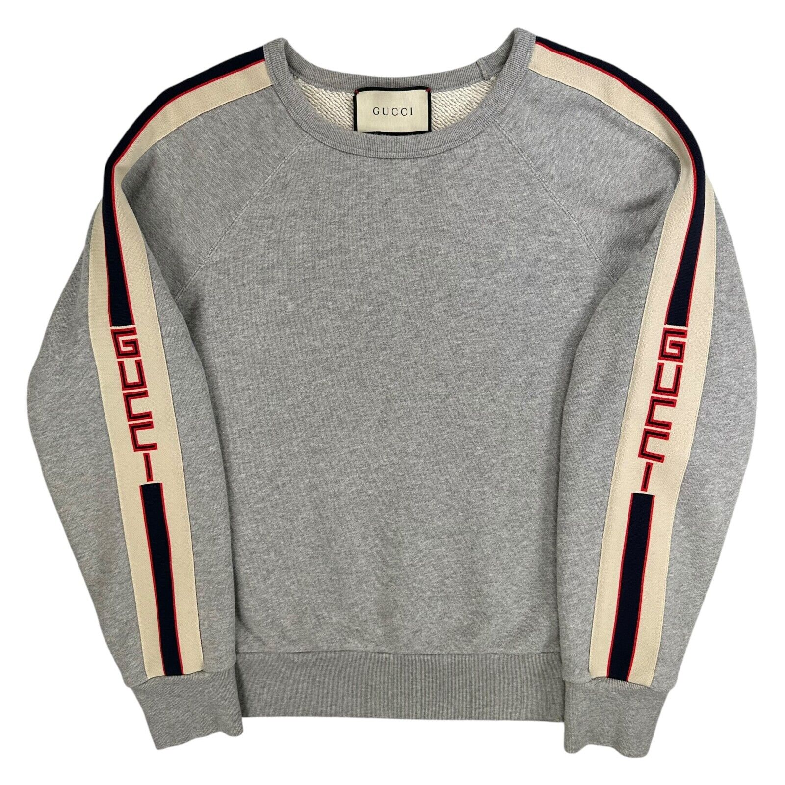 Gucci Size S Sweatshirt Grey Taped Sleeve Logo Graphic Subtle Crewneck