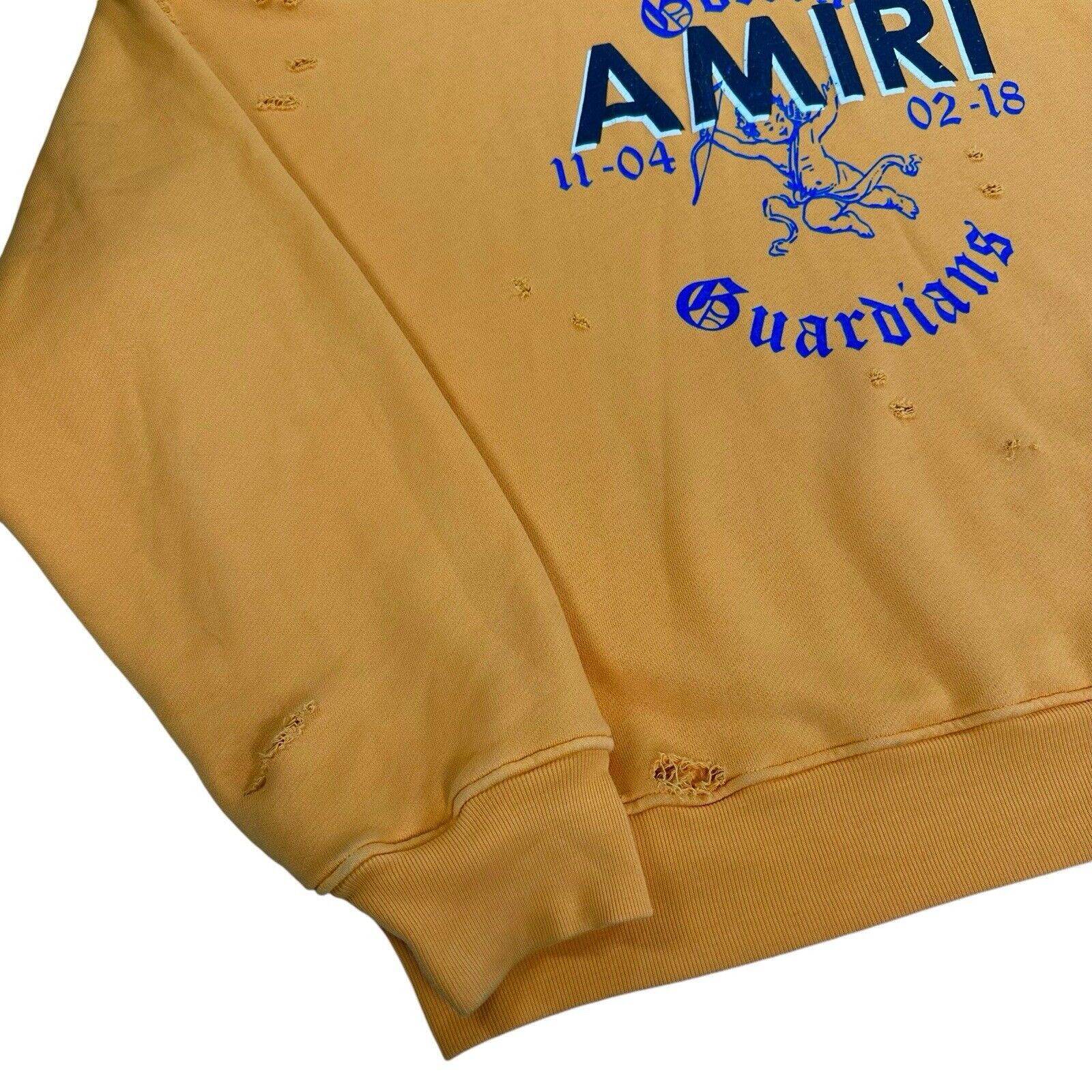 Amiri Size L Sweatshirt Yellow Oversized Distressed Golden Guardians Patchwork