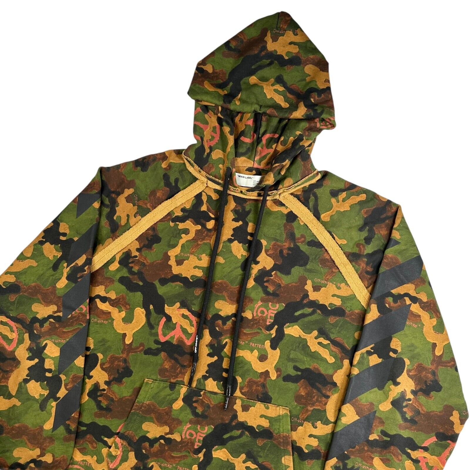 Off-White Size S Giant Oversized Woodland Camo Hoodie Circle Peace Graphic Arrow