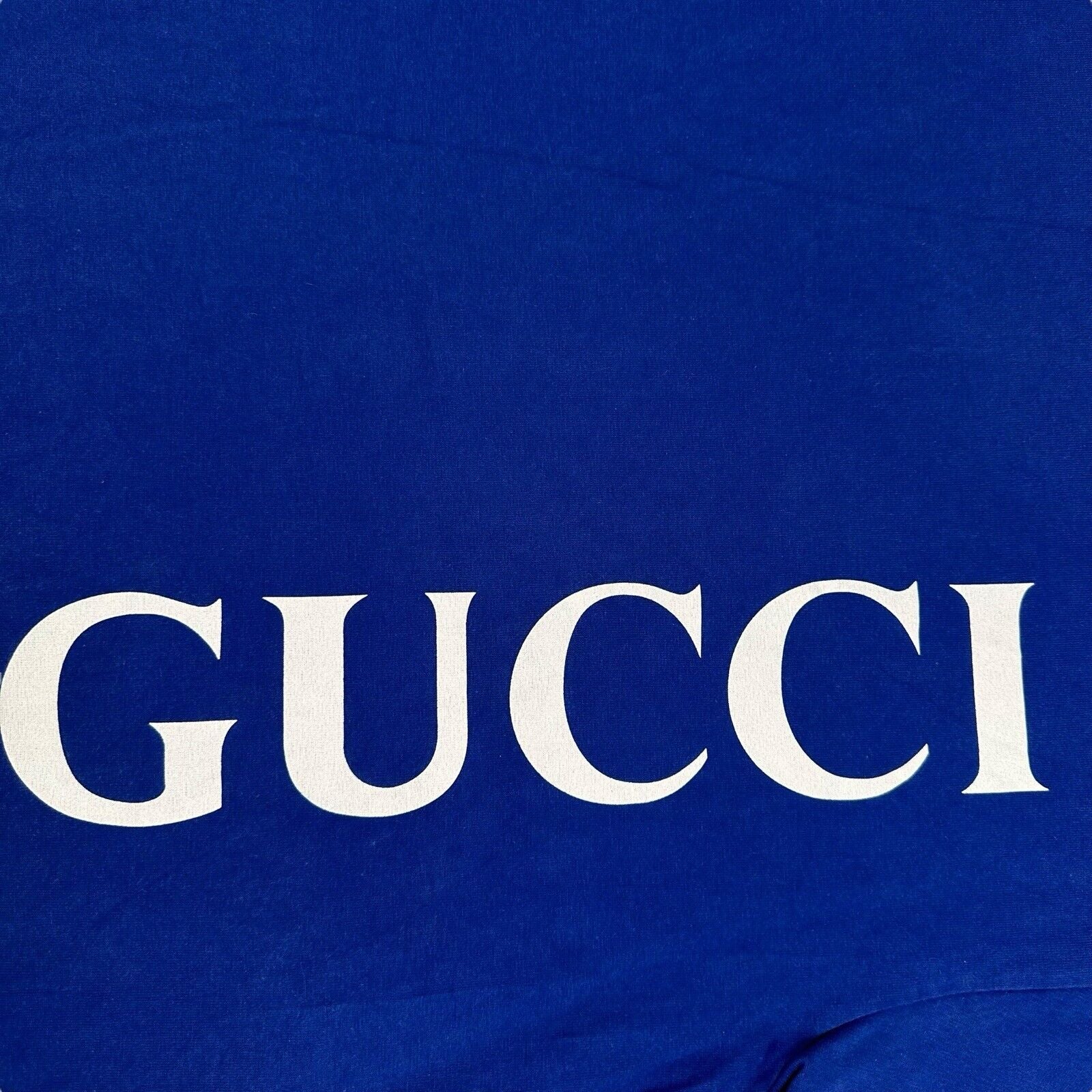 Gucci Size M T-Shirt Deep Blue Vertical Logo Heavyweight Crewneck Cotton Tee