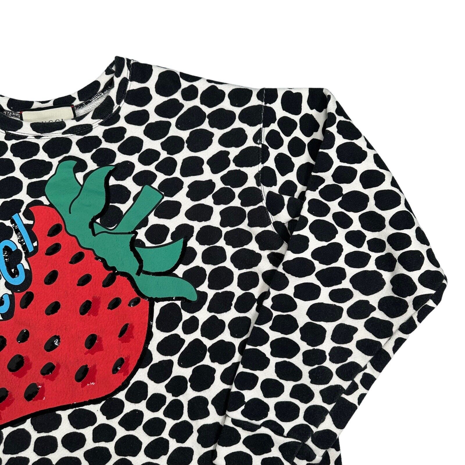 Gucci Size M Sweatshirt Oversized White/Black Polka dot Strawberry Sequin Logo