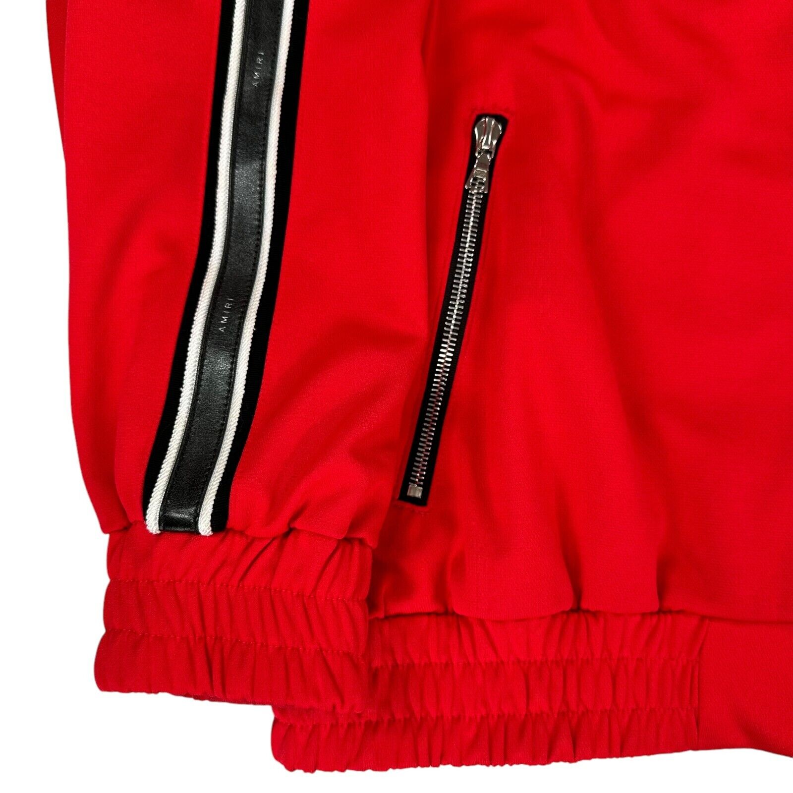 Amiri Size S Oversized Red Track Jacket Leather Taped Sleeves with Embroidery