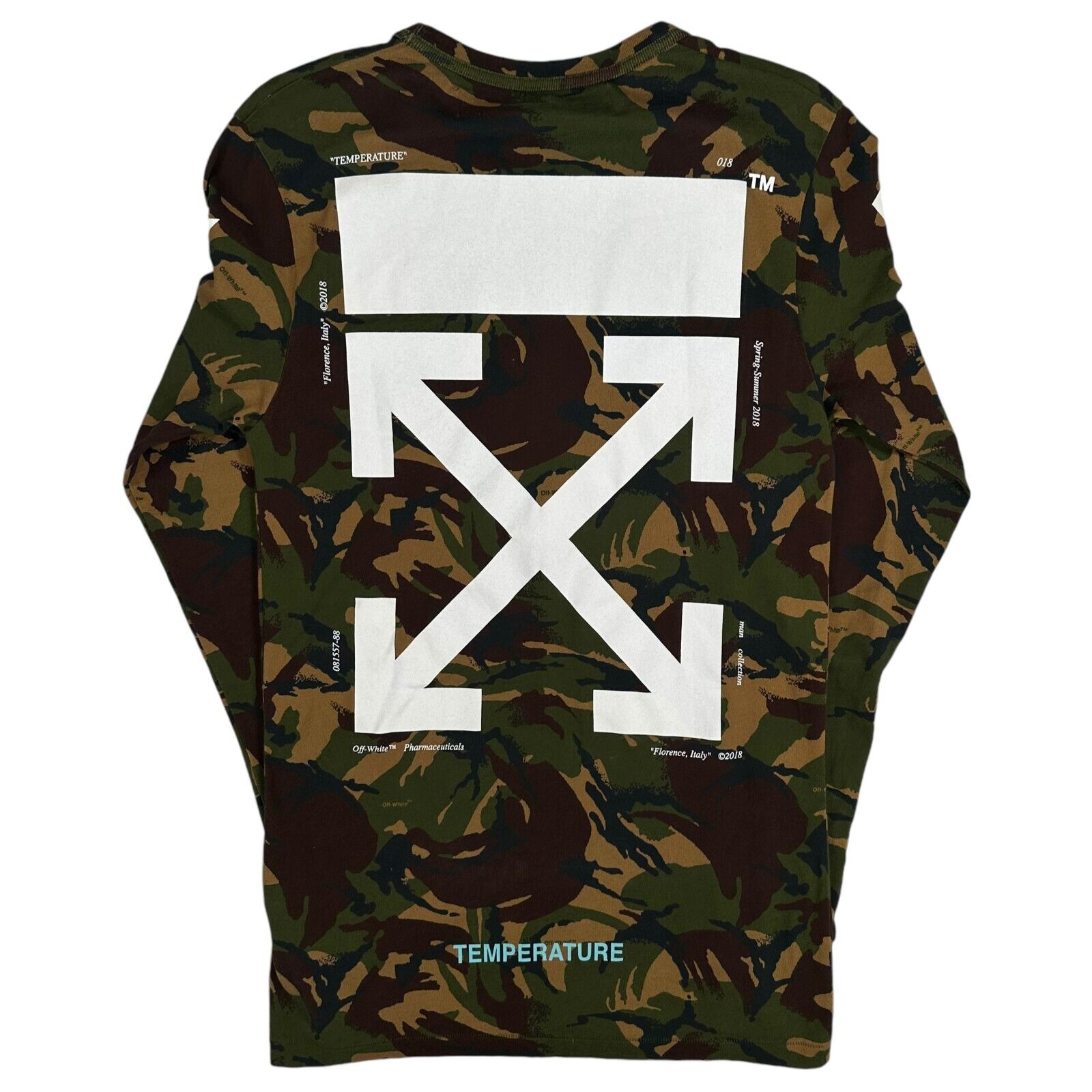 Off-White Size XS Long Sleeve T-Shirt Camo Brown Lightweight Arrows Logo Tee