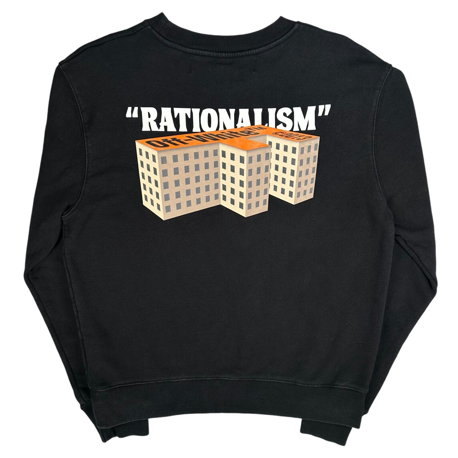 Off-White Size L Sweatshirt Black Rationalism Building Logo Graphic Print Crew