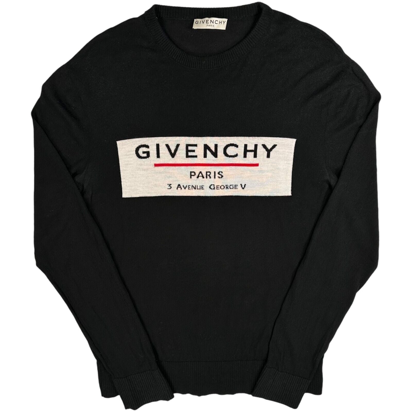 Givenchy Size L Jumper Black Wool Label Chest Logo Embroidered Knit Sweatshirt