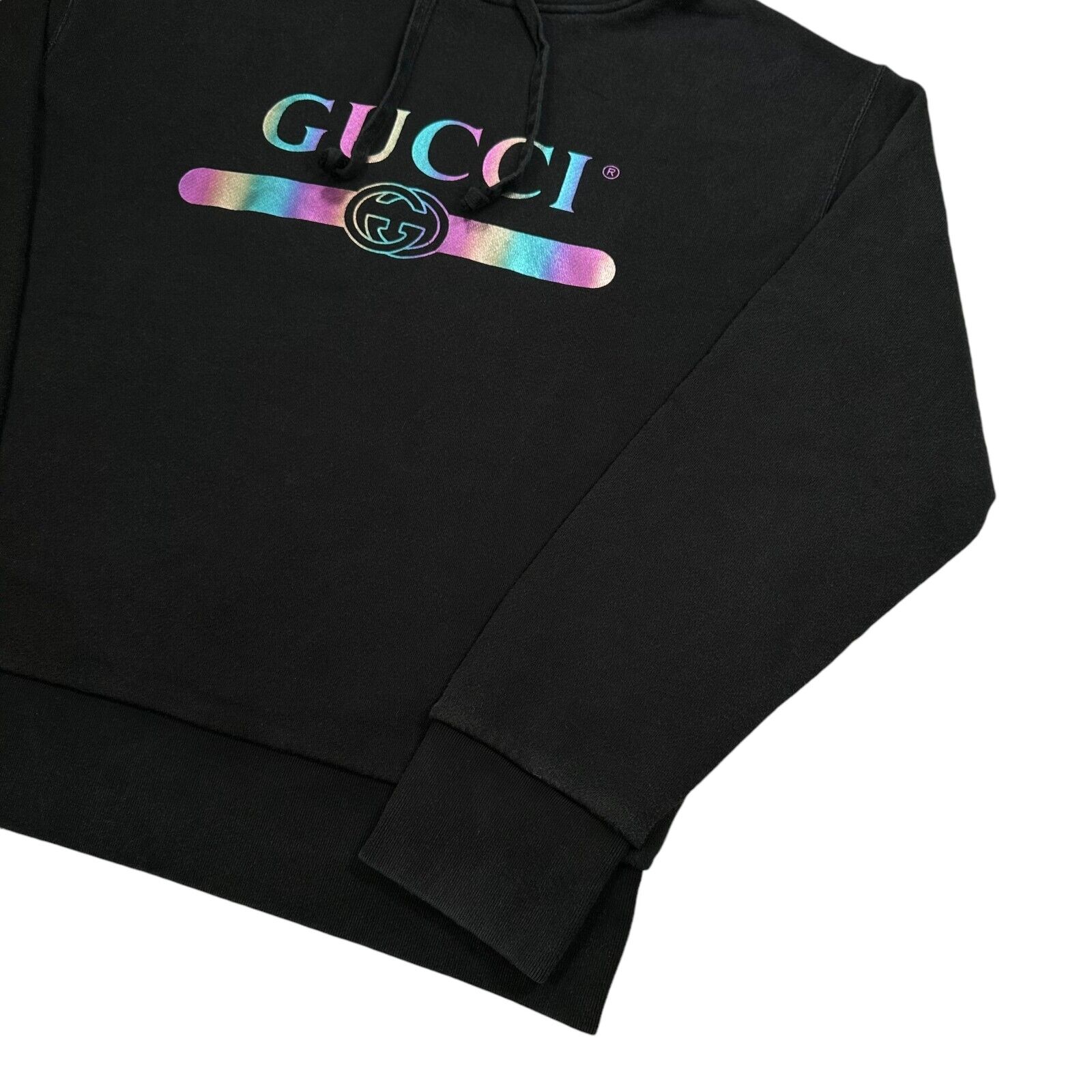 Gucci Size L Sweatshirt Black Rainbow Logo Interlocking GG Graphic Print