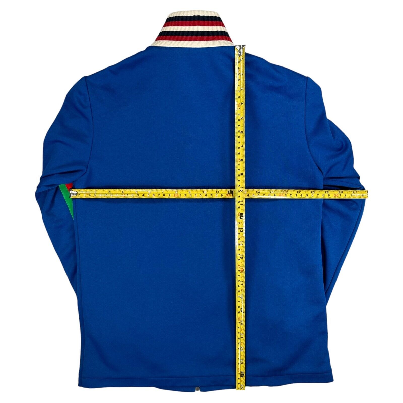 Gucci Size M Track Jacket Blue Fully Taped Striped Tennis Style Chest Logo Zip