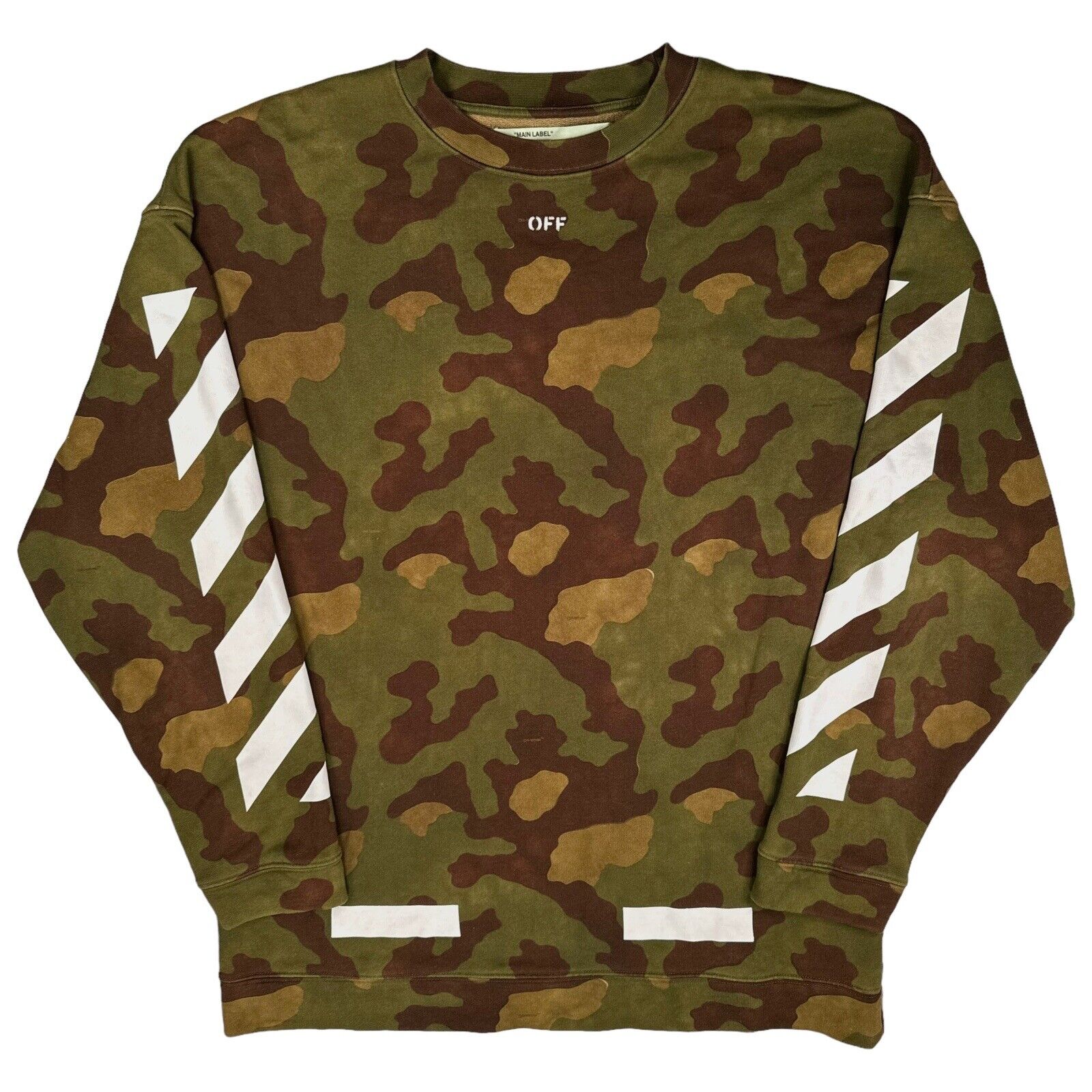 Off-White Size M Sweatshirt Oversized Brown Camo Arrows Logo Crewneck Pullover