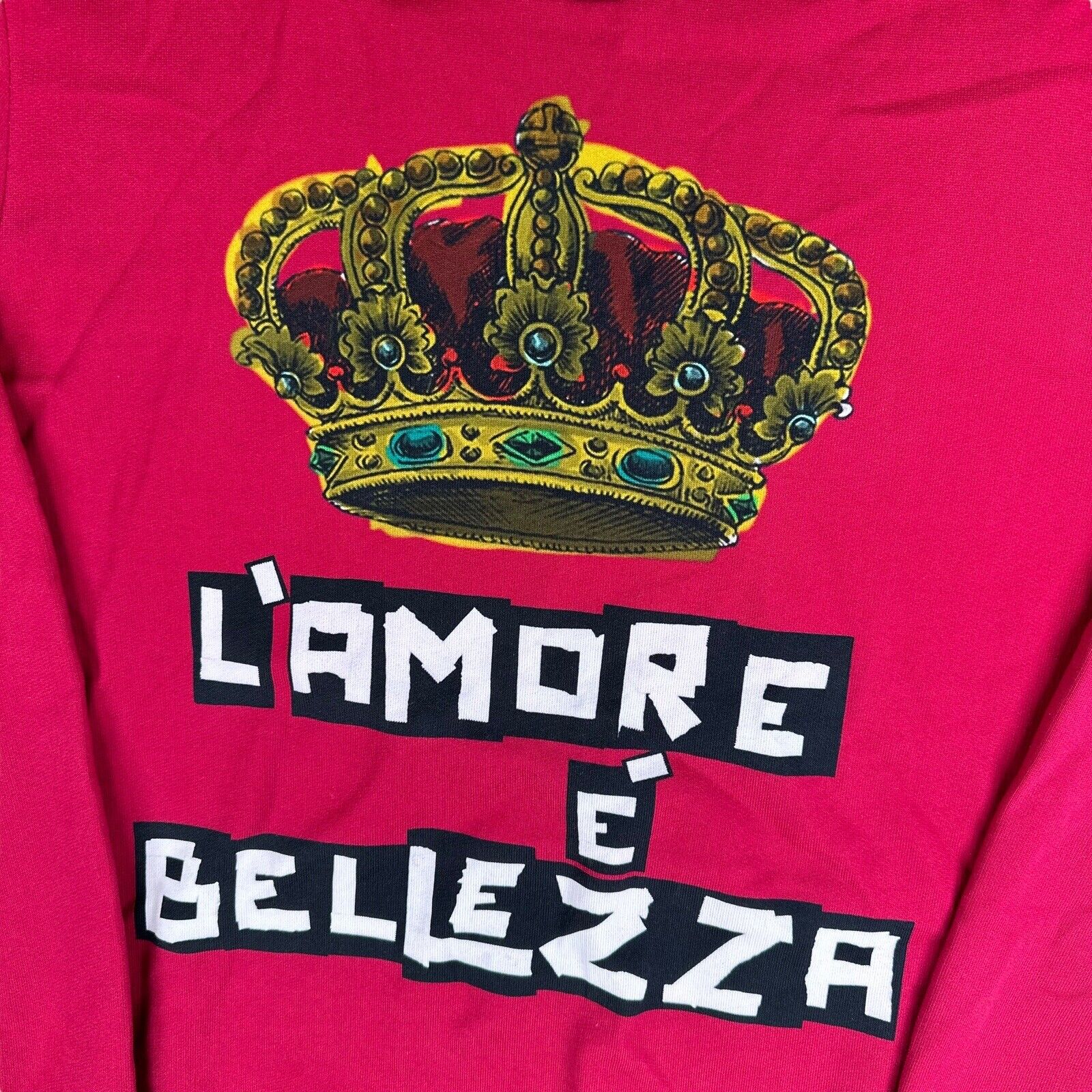 Dolce & Gabbana Size S Sweatshirt Red Crown L’Amore É Bellezza Logo Crewneck