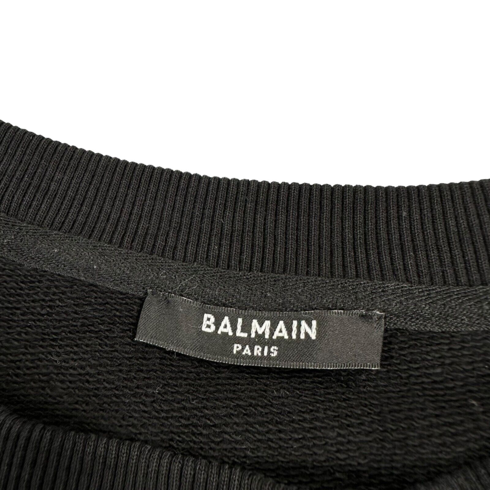 Balmain Size L Sweatshirt Black Coin Logo White Graphic Print Emblem Crewneck