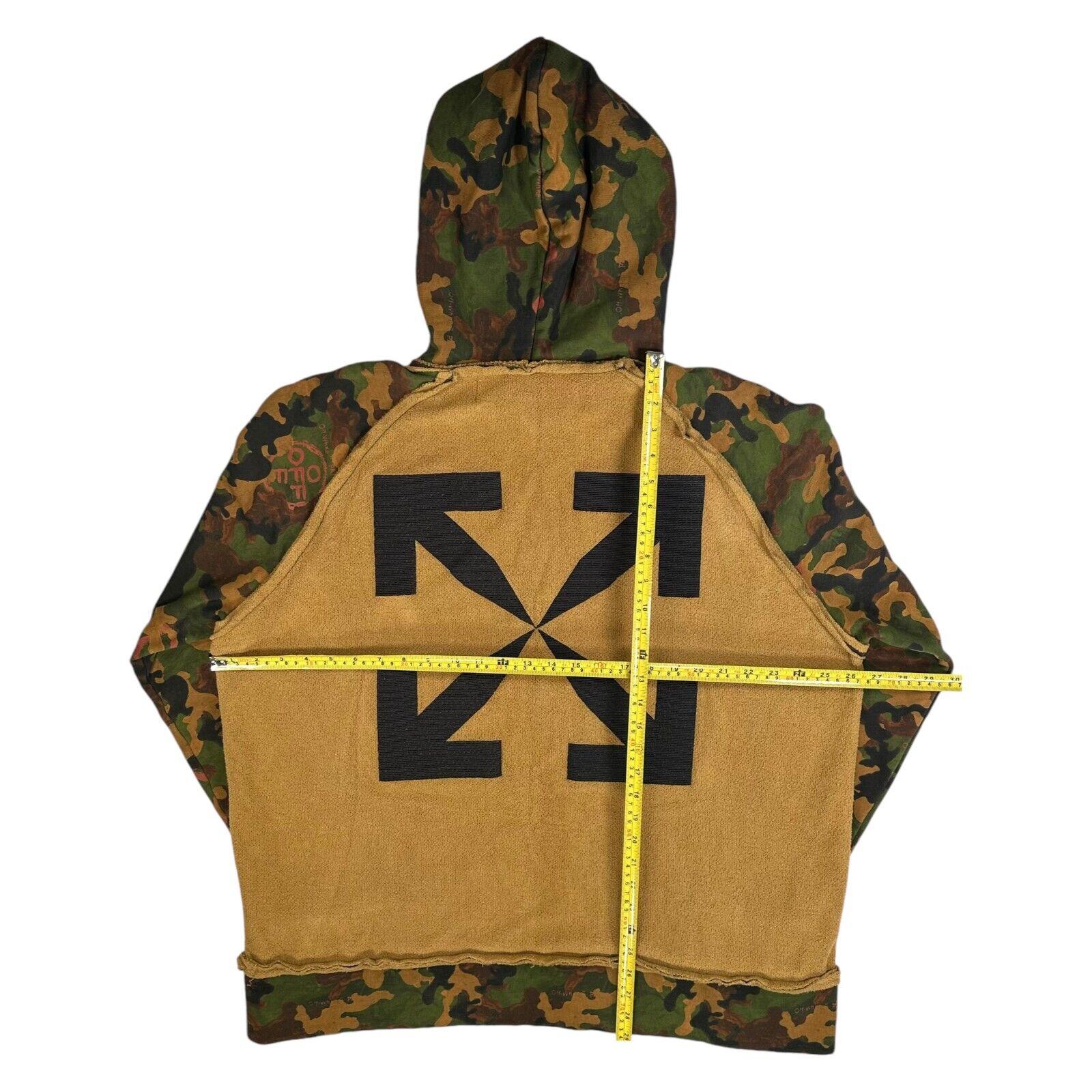 Off-White Size S Giant Oversized Woodland Camo Hoodie Circle Peace Graphic Arrow