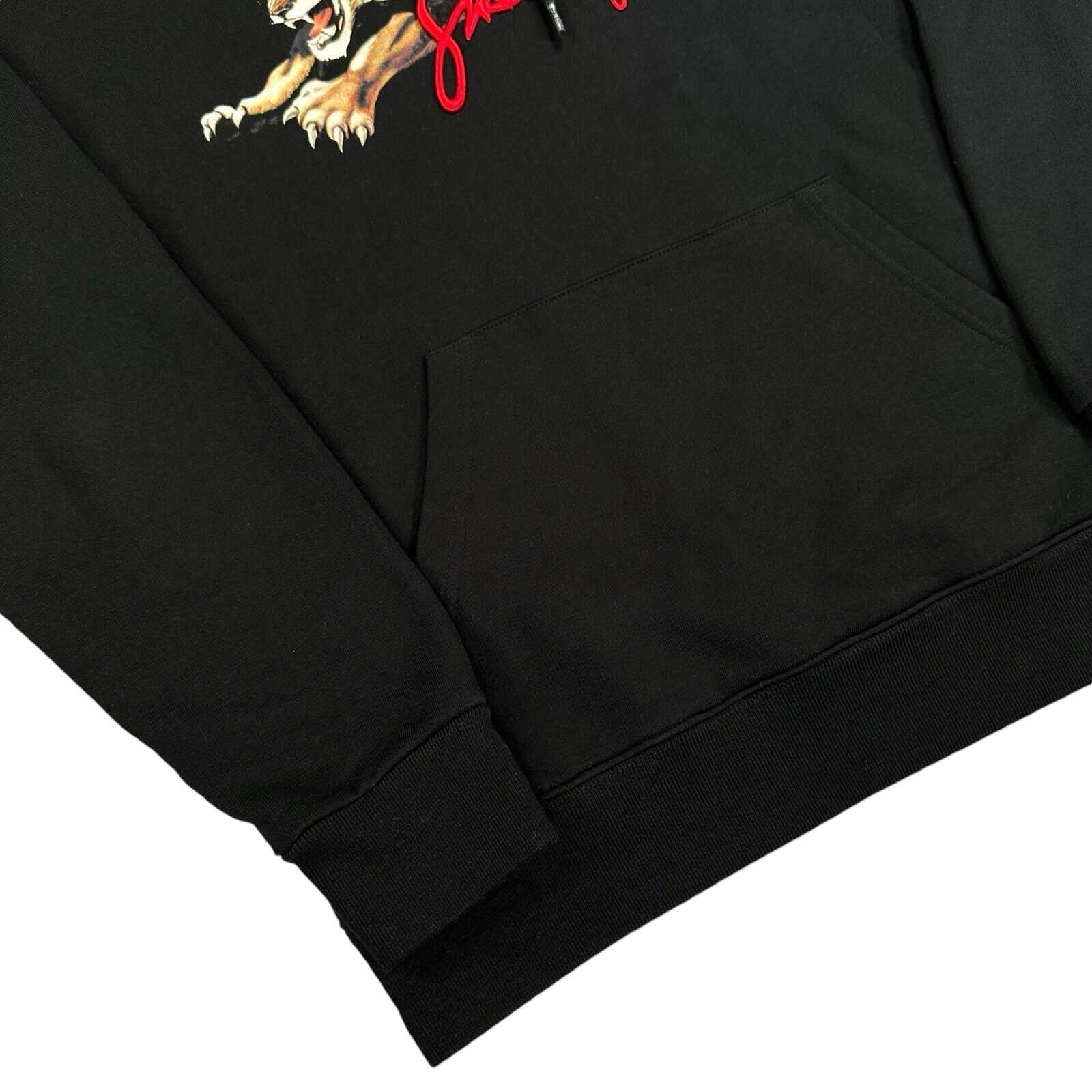 Givenchy Size S Black Sweatshirt Leaping Lion Faux Fur Hood Embroidered Pocket