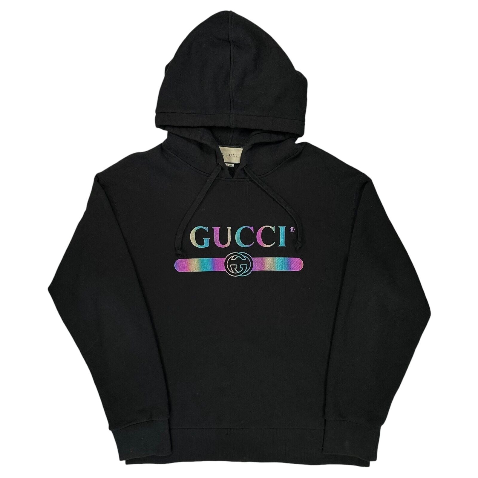 Gucci Size XL Sweatshirt Black Rainbow GG Belt Logo Graphic Print Relaxed Fit