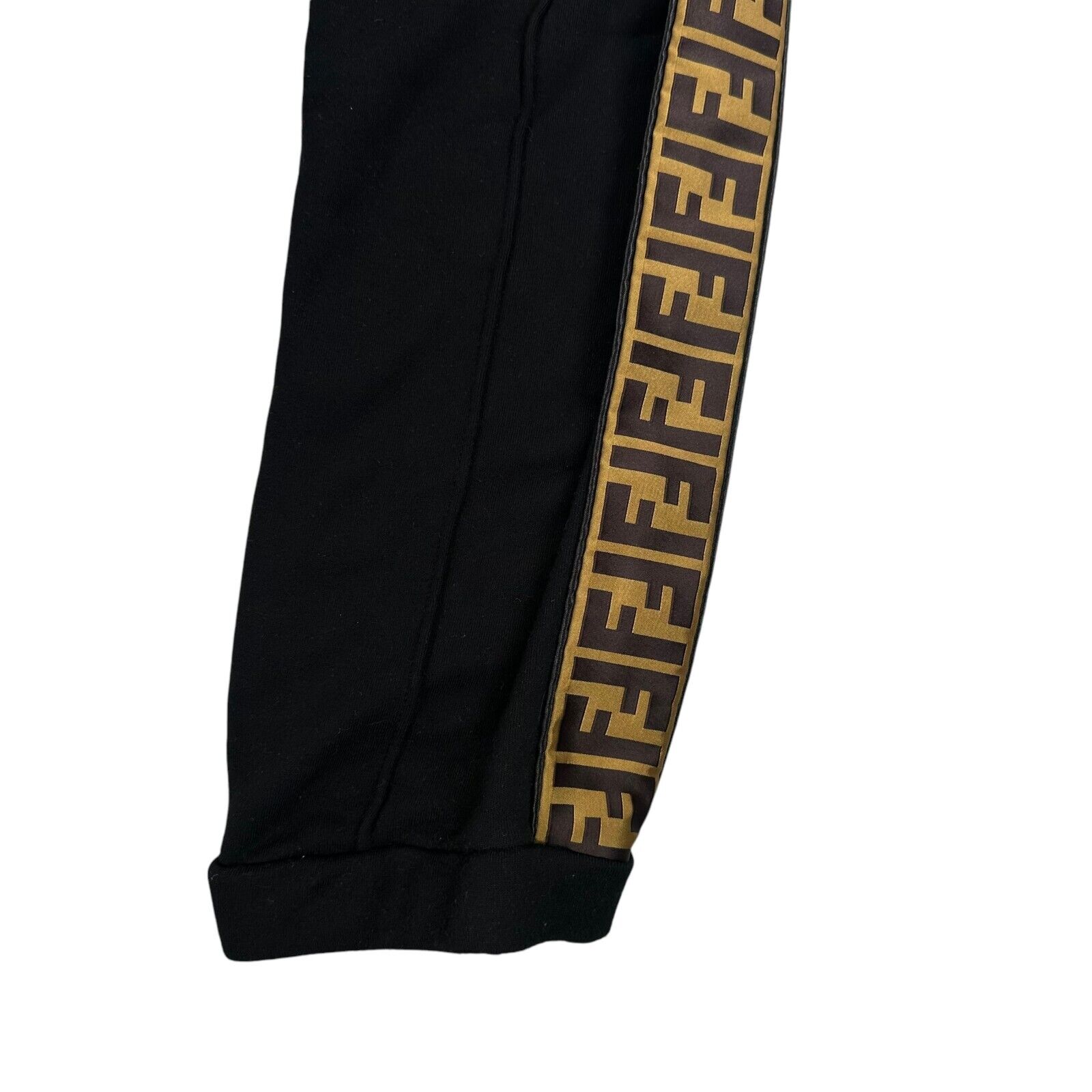 Fendi Size M Joggers Black FF Monogram Taped Leg Brown Logo Black Joggers