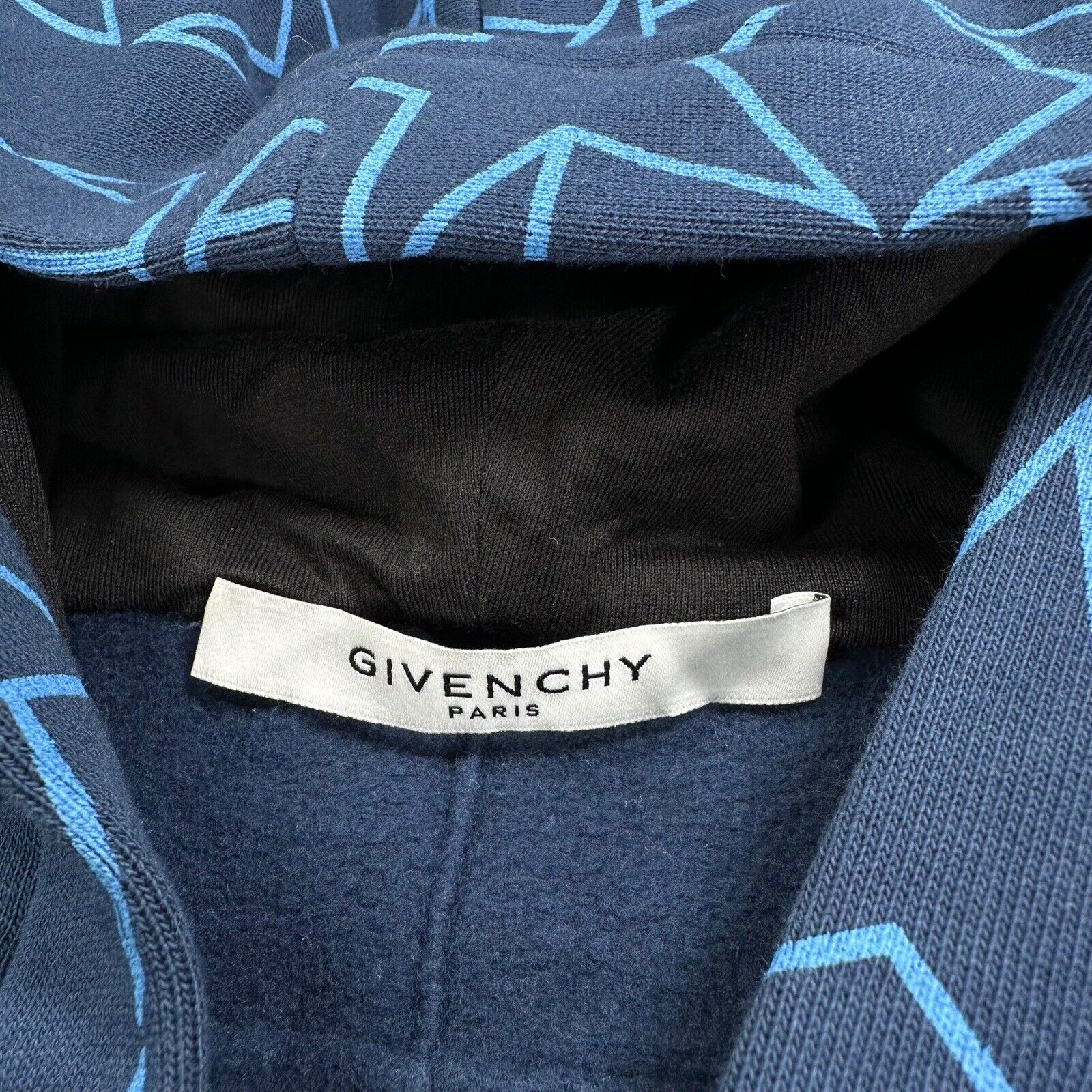 Givenchy Size S Jacket Oversized Blue/Navy Stars Repeat Logo Graphic Hoodie