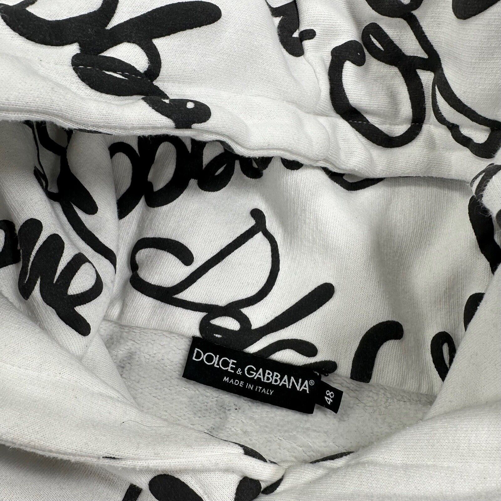 Dolce & Gabbana Size M Sweatshirt Oversized White Squiggle Logo Oversized Hoodie