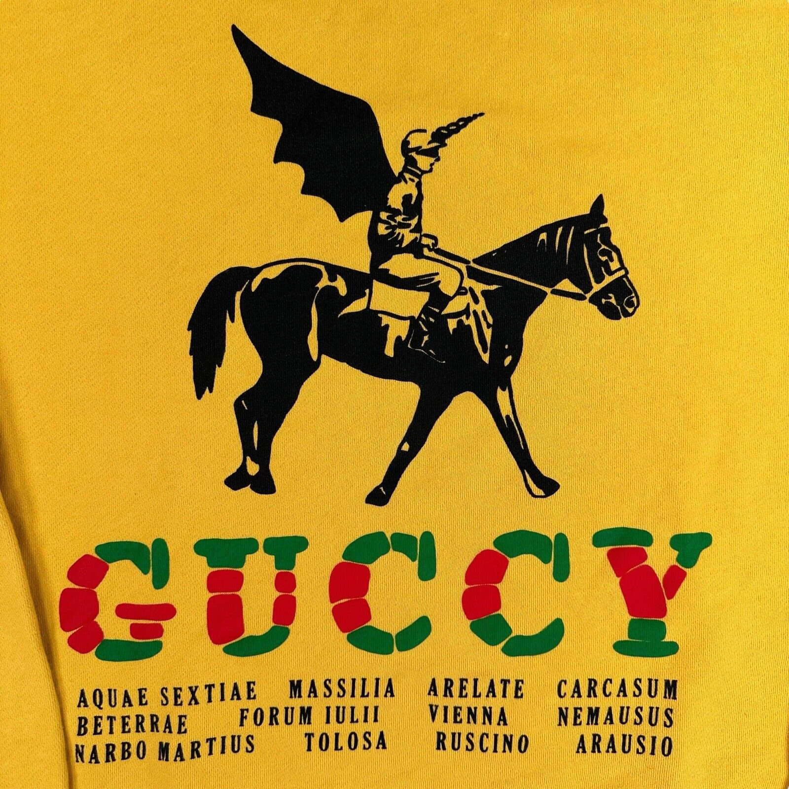 Gucci Size XL Yellow Sweatshirt Unicorn Man G U C C Y Logo Cities Crew