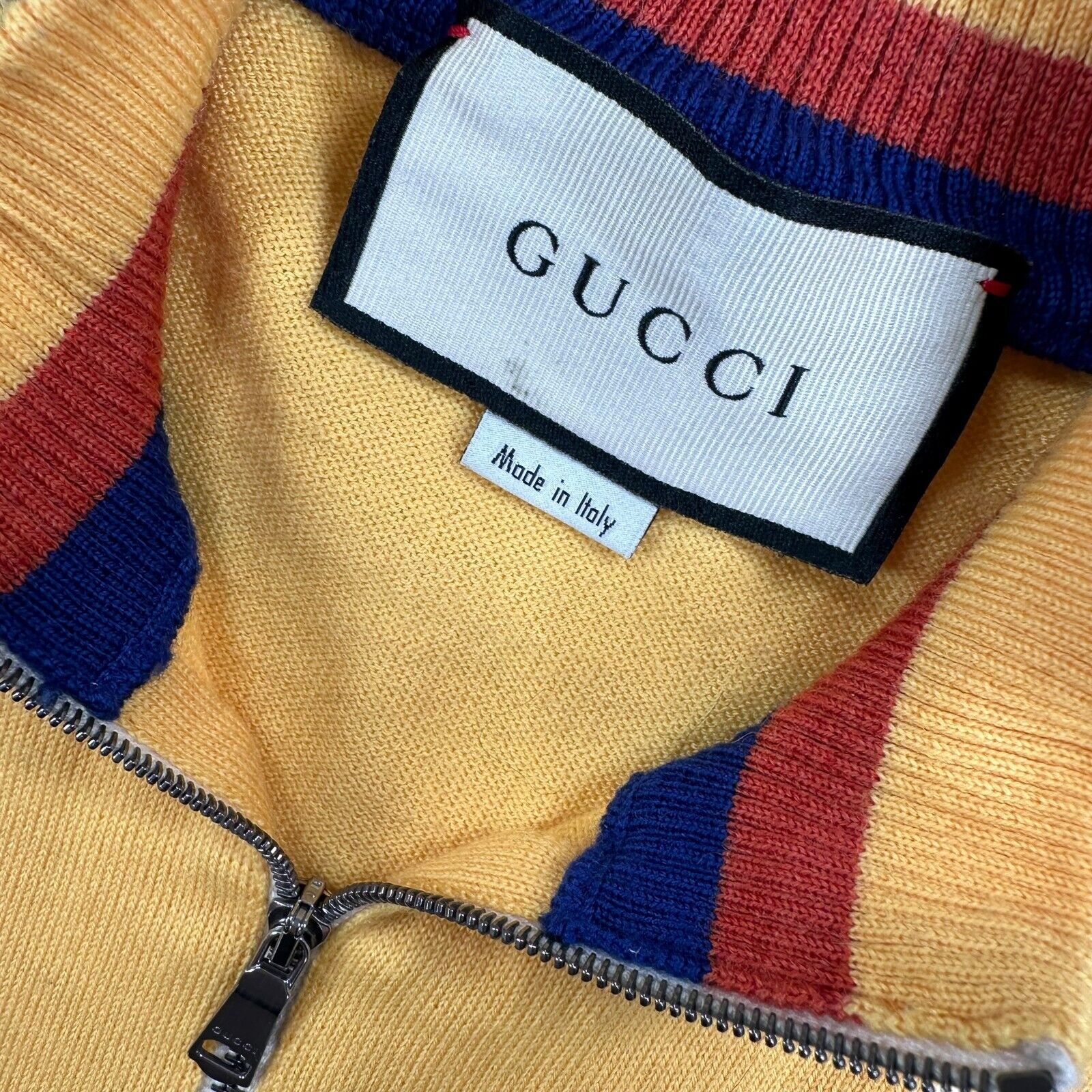 Gucci Size S Yellow Zip Up Track Jacket Embroidered Patches Logo Striped GG Pull