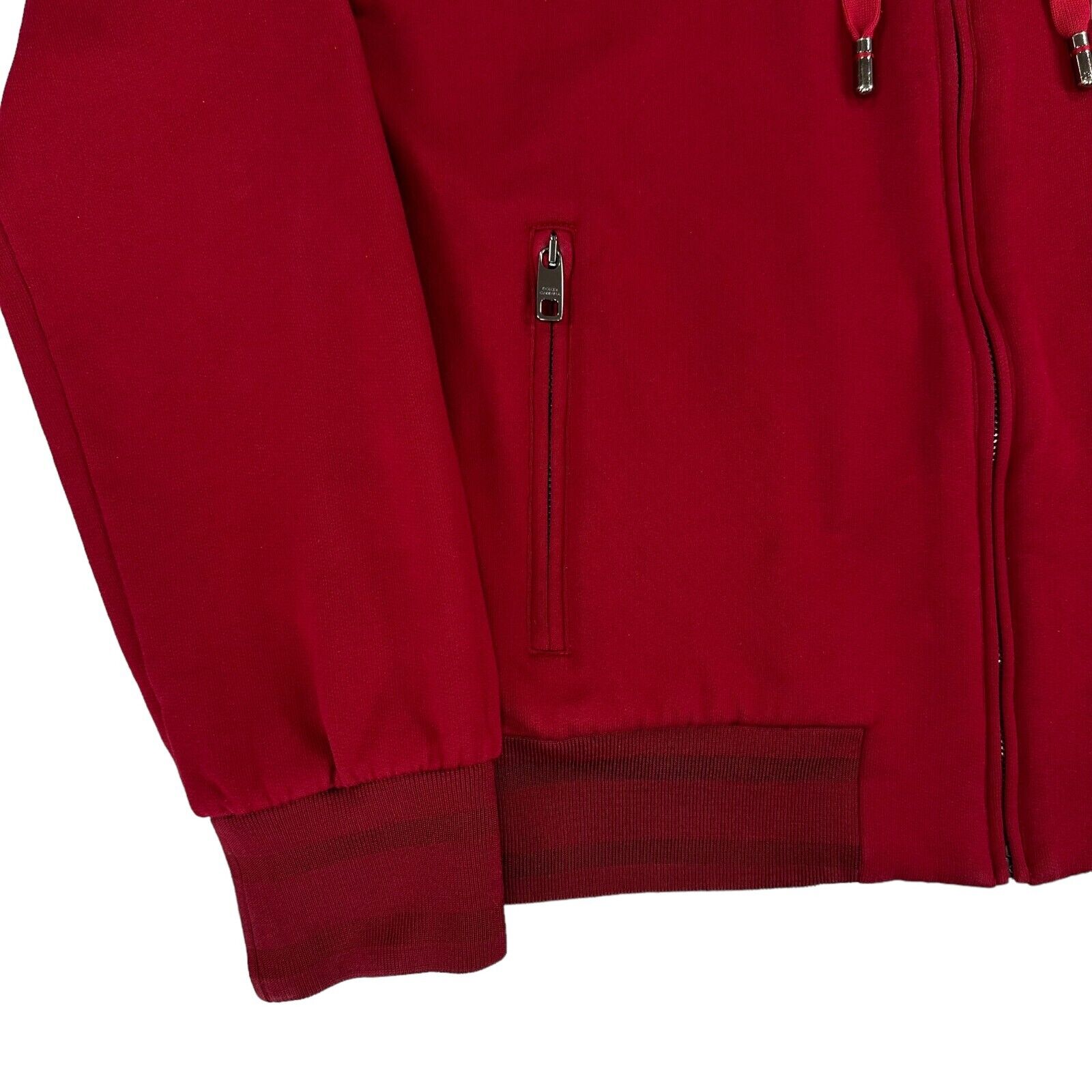 Dolce & Gabbana Size M Red Zip Up Plaque Logo Track Jacket Hooded DG Logo Pull