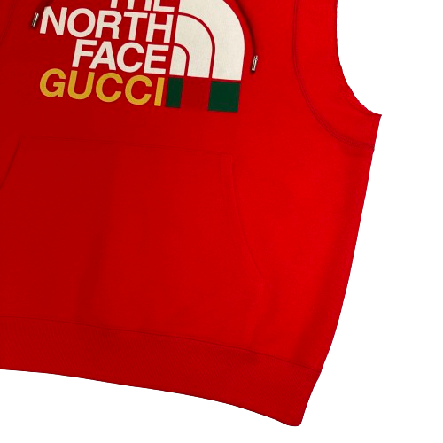 Gucci x The North Face Hoodie Sweatshirt Red Logo Print Cotton Sleeveless