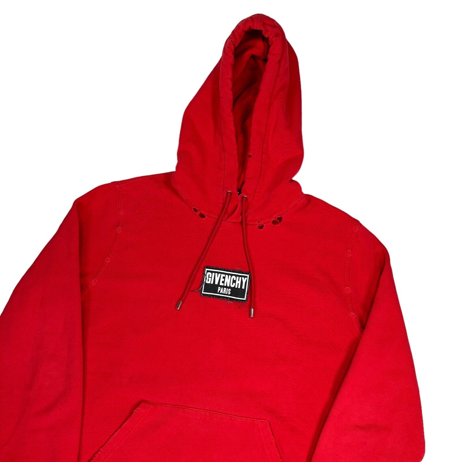 Givenchy Size S Sweatshirt Red Distressed Oversized Smock Box Logo Hoodie